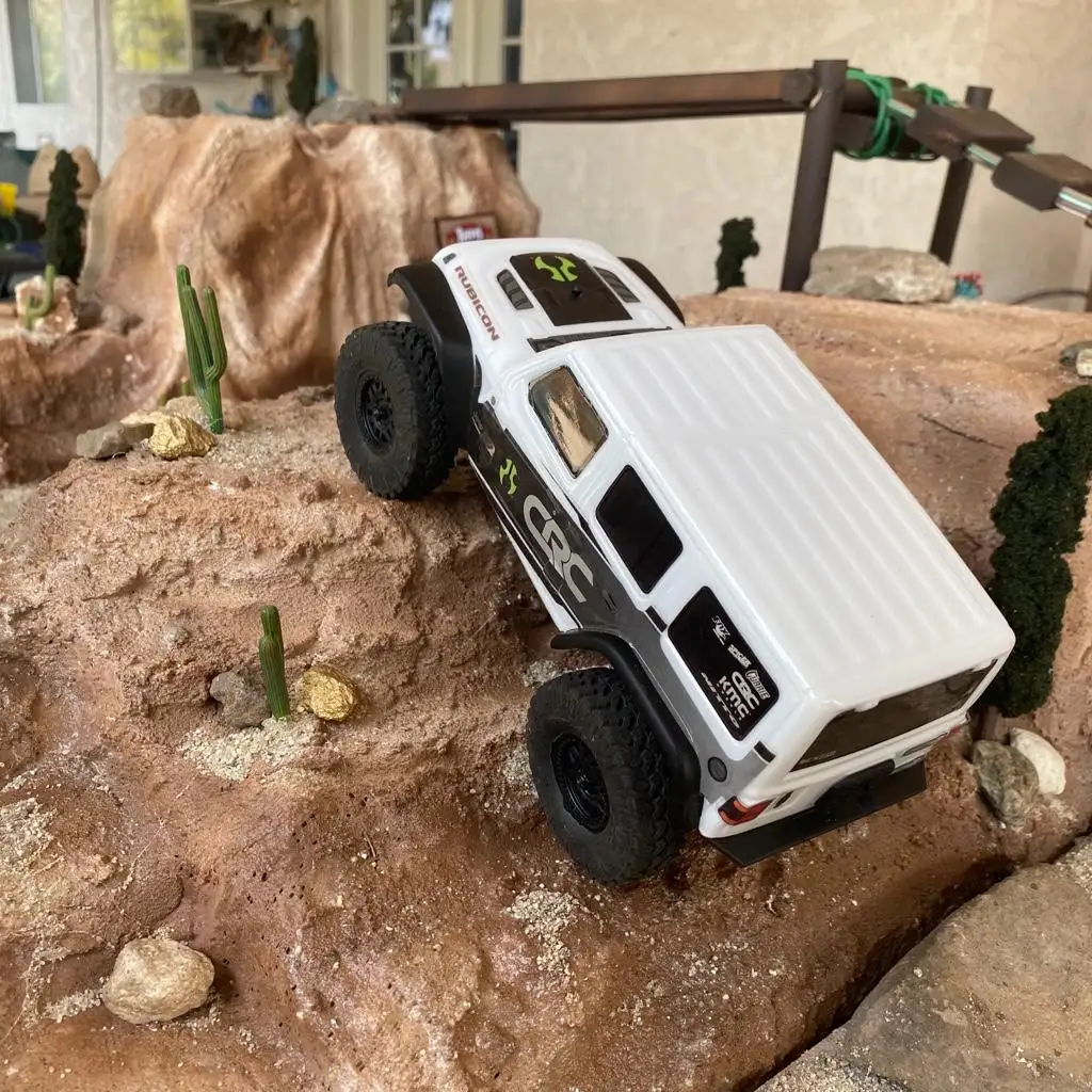 RC crawler course with natural terrain obstacles